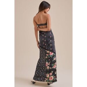 Black Strapless Floral Lace Trim Maxi Dress Black Sz S Cottage Whimsigoth Boho